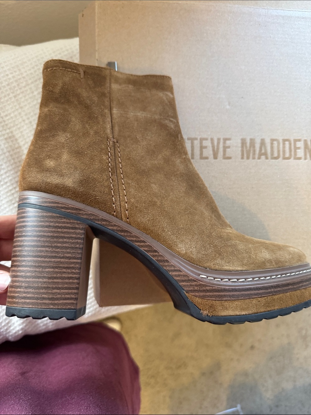 Steve Madden Tan Suede Platform Ankle Booties - Picture 6 of 7